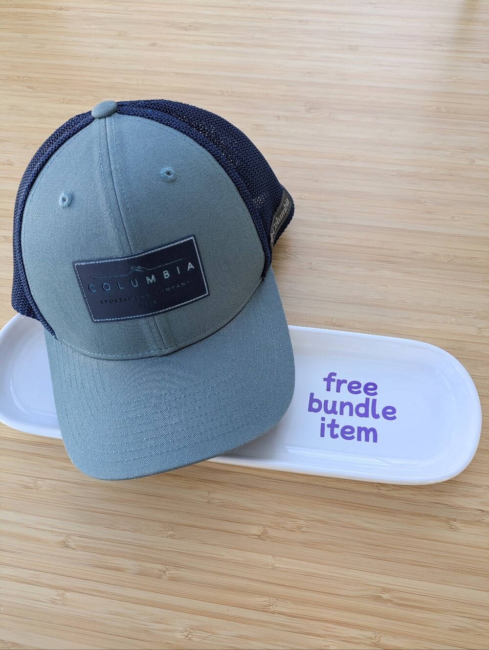 Columbia Two-Tone Olive Green and Black Mesh Trucker Hat
